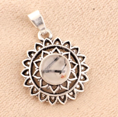 Schwarzer Rutil Quatz Edelstein 925 Sterlingsilber handgefertigter Schmuck An... - Bild 1 von 4