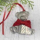 Vintage Kirk Stieff Pewter Teddy Bear with Present Christmas Ornament~ 2 1/2 In