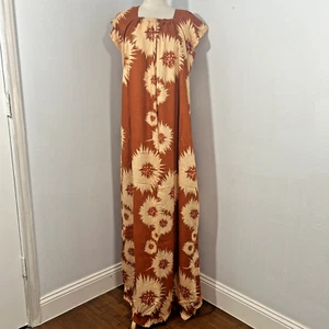 Handmade Kaftan Maxi Dress Womens OS Squareneck Rayon Caftan Kimono Beachy - Picture 1 of 7