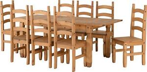 Extending Dining Set W/ 8 Chair Distressed Waxed Pine Table Top Corona Furniture
