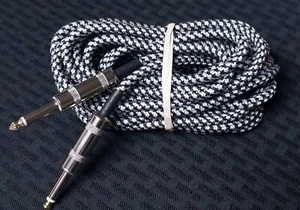 Guitar Cable Cloth Woven Braided Cord 1/4 25FT Instrument Wire Long White Black - Picture 1 of 1
