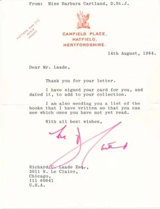 Barbara CARTLAND / Nota mecanografiada firmada - Imagen 1 de 1