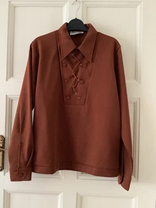 Vintage Bisley The Originators Unique Herren 60s Braun Crimplene Tunika Top Shirt M - Bild 1 von 11