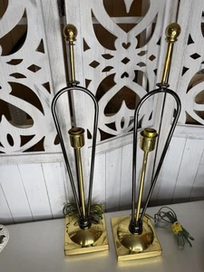 Vintage MCM Solid Brass Unique Artistic Lamps Set Of 2 1970s Retro - Picture 1 of 10
