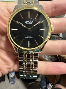 Omax black dial face Men Wristwatch | High Quality Silver Gold Strap Men Watch - Picture 1 of 17