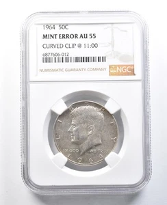 1964 Kennedy Half Dollar Mint Error Curved Clip @ 11:00 AU55 NGC *8268 - Picture 1 of 3