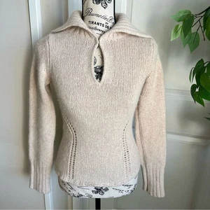 Suéter Express Y2K Lana y Angora Pelo de Conejo Cuello Plegable Beige Talla XS - Imagen 1 de 16
