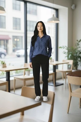 Nueva con etiquetas Blusa ST. John’s Bay Damas S Azul/Blanco Floral Botón Frontal L/S. NS-7 Foto 1 de 4