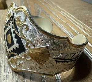 MONTANA SILVERSMITHS SILVER/GOLD AZTEC SOUTHWEST CUFF BRACELET NATIVE AMERICAN - Picture 1 of 7
