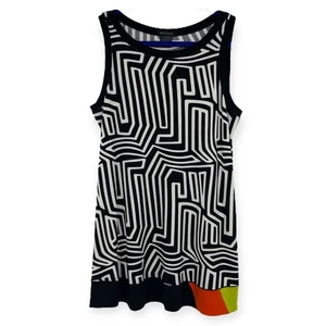 EVA VARRO Black Orange Green Tunic Tank Top Abstract Art Maze Stretch Womens M - Picture 1 of 9