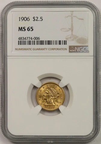 1906 $2.5 NGC MS 65 Liberty Head Gold Quarter Eagle Cover