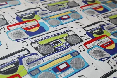 1980s 80's BOOM BOX Fabric Fat Quarter FQ 100% COTTON Musician Teacher BAND Kids - Image 1 of 4