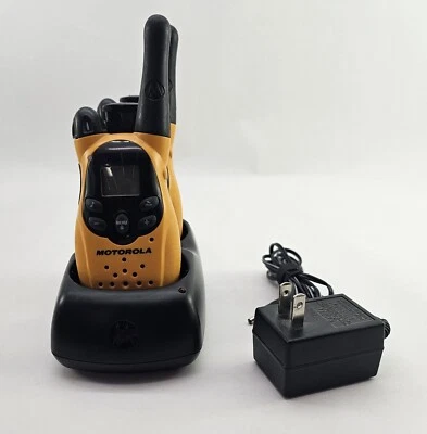 Motorola Yellow T5030R Pair 2-Way Radio Walkie Talkies w/ Base Charger 16 Miles - Image 1 of 4