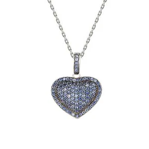 Suzy Levian blauer Saphir geschwärzt Sterlingsilber pave Herz Anhänger - Bild 1 von 2