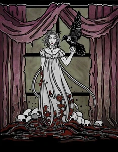 Gothic Lenore mit Rabe und Totenköpfen Comic Fantasy Art Limited Edition - Bild 1 von 1
