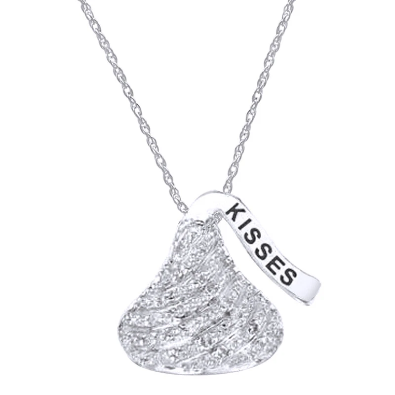 Small Flat Back Pendant Necklace  Diamond Accent 14K White Gold Plated Silver - Изображение 1 из 1