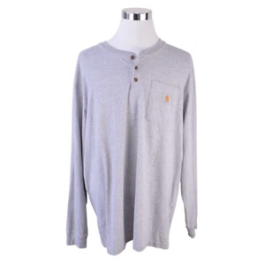 Carhartt Mens Henley Tee Shirt Loose Fit XL Long Sleeved Grey Cotton Blend - Picture 1 of 6