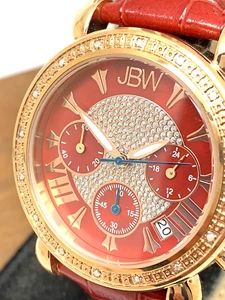 JBW Women's Watch JB6210LW Diamond Quartz Chronograph Rose Gold Red Leather Band - Picture 1 of 14