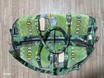 Handmade Afghan Wool Rug Travel Bag | Vintage Leather Duffle Handbag | Tribal Ca - Image 1 of 4