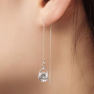 Women Long Line Earring Water Drop Pendant Earrings Lady Zircon Ear Dangle 1Pair - Picture 1 of 14