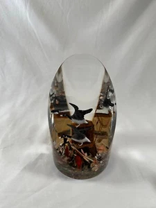 Diorama anatra/oche vintage fermacarte cabina arredamento rustico (lucite?) - Foto 1 di 8
