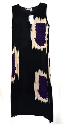 La Cerra Black White with Purple Abstract Design Rayon Maxi Dress Size M NWT - Image 1 of 4