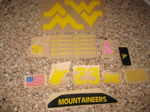 West Virginia Mountaineers full size football helmets 3M vinyl decals Yellow Cover