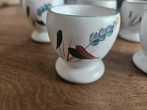 Set of 5 Egg Cups Denby Wheatsheaf Pottery Green Cream Stoneware - Picture 1 of 8