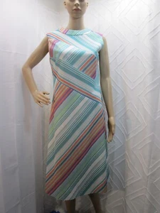1970s Polyester striped Handmade sleeveless summer dress multicolor size med - Picture 1 of 12