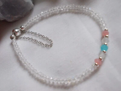 Zierliches Regenbogen-Mondstein Armband, 3,5 - 3mm, 18cm, Magnet - Bild 1 von 4