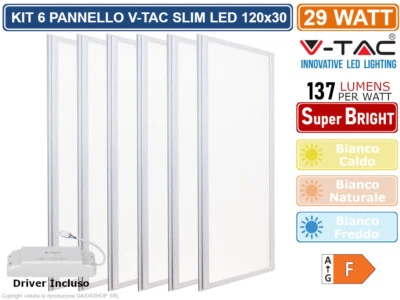 V-TAC GENERATION VT-12031 6 PANNELLI LED RETTANGOLARI 120X30 29W SMD CON DRIVER - Immagine 1 di 2