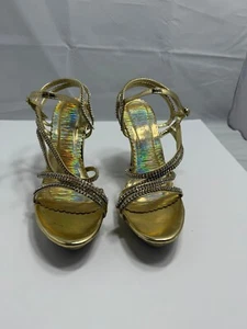 Delicacy-29 Mujer Oro Estrás Punta Abierta Plataforma Stiletto Tacones Altos Talla 10 - Imagen 1 de 8