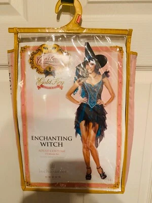 NUEVO SIN ETIQUETAS Sexy Encantador Disfraz de Bruja Encantada Negro Verde azulado Adulto Talla XS Vestido Sombrero Foto 1 de 4