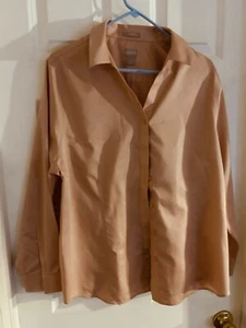 CHICO'S Peach No-Iron Cotton Stretch Collared Shirt w 3/4 Sleeves Size 3 (16) - Picture 1 of 8