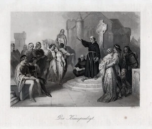 Die Kreuzpredigt. Originaler Stahlstich; von Payne um 1850 - Picture 1 of 1