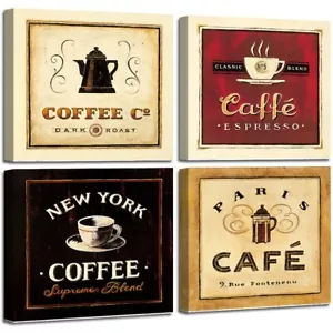 Coffee Wall Art Kitchen Decor Vintage Canvas Prints Coffee Cup Latte Mocha Cafe - Picture 1 of 9