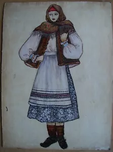 Ukrainian Soviet Painting woman west folk historical national costume Boiky - Picture 1 of 4
