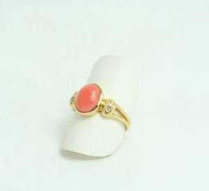Anello da donna Corallo Rosa in Oro Giallo 18 Kt e Diamanti nuovo - Foto 1 di 6