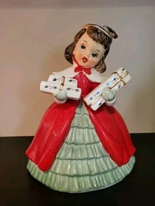 Napco Weihnachtskäufer Mädchen Brünette Porzellan Pflanzgefäß 1956 - Bild 1 von 9