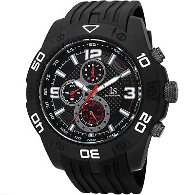 Nuevo reloj de silicona negro cronógrafo de cuarzo taquímetro Joshua & Sons JS92BK para hombre Foto 1 de 4