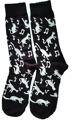 EXPRESS HATS Unisex Adult Black Music Notes Cat Design Socks 6-11 uk, 39-45 eu.