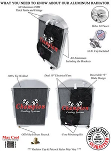AL Champion 3 Row Radiator W/ 2 10" Fans for 1939 Chevrolet Master 85 L6 Engine - Picture 1 of 10
