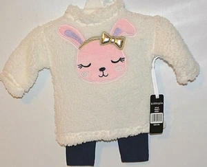KIDTOPIA 2 PCS OUTFIT SET FAUX FUR SWEATER TOP LEGGINGS PINK BUNNY 0-3 MONTHS - Picture 1 of 4
