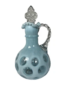 FENTON hellblaues Glas 7,5" Münzpunkt Kruzifix Flasche mit Stopfen (VTG) - Bild 1 von 8