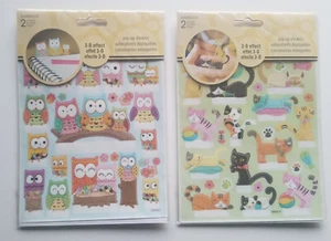 2 Packs SandyLion Pop-Up Stand Up Stickers 3D Effect Owls/Flower & Cats/Kittens - Picture 1 of 2