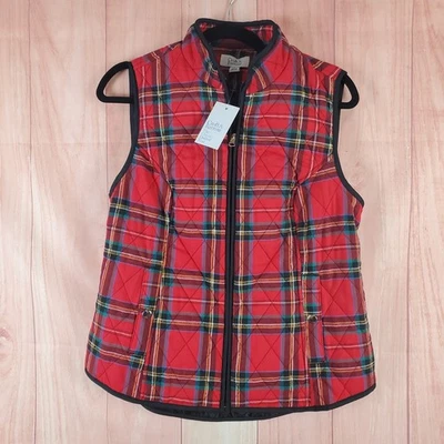 Chaleco acolchado tejido Croft & Barrow para mujer pequeño multicolor a cuadros algodón cuello falso Foto 1 de 4