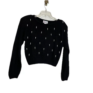 Suéter Recortado Negro Perla Extra Energy De Rotchild Años 80 De Colección L Seda Angora - Imagen 1 de 7