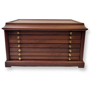 Vintage Holz Sammler Münzkommode Schrank mit 6 Schubladen Messinggriffe & Samt gefüttert - Bild 1 von 10