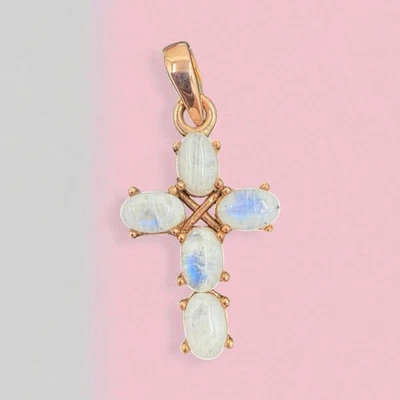 Натуральный лунный камень медь крест подвеска ремесленника ручной работы цепочка продается отдельно - Изображение 1 из 4