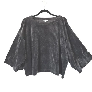 J Jill Womens Velour Boxy Pullover Top Grey Kimono Sleeve M Petite LAGENLOOK - Afbeelding 1 van 8